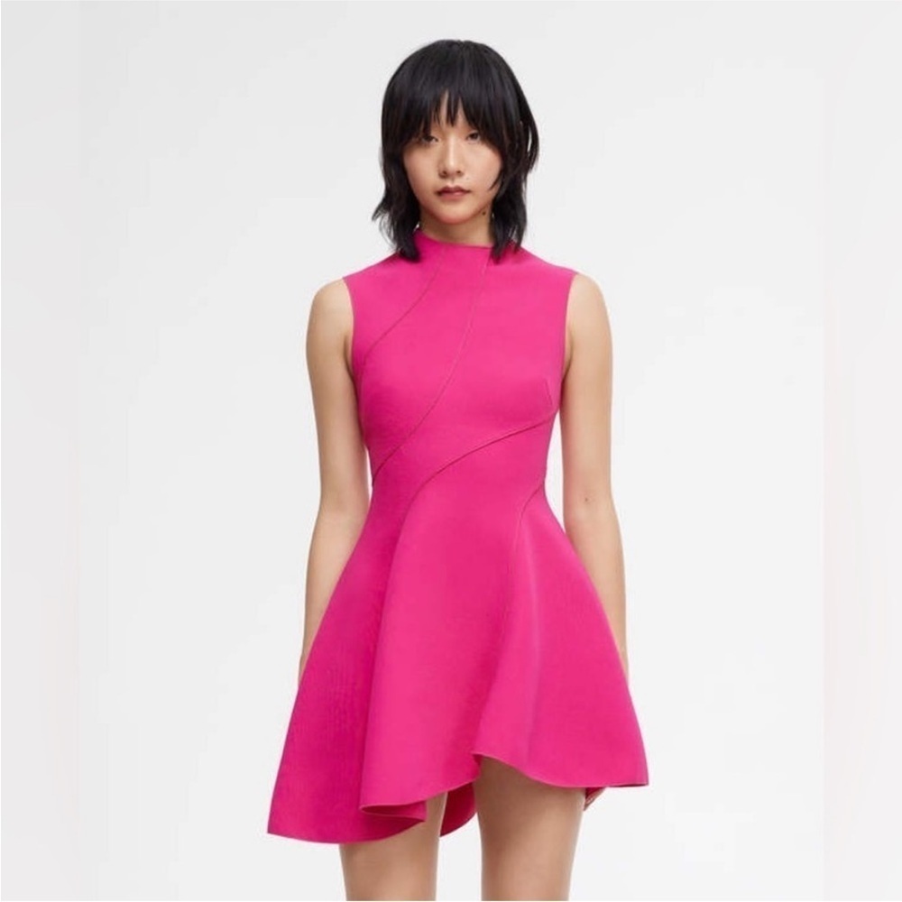 Acler Rowe Mini Dress Seamed High Neck Assymetical Azalea Pink sz US 8